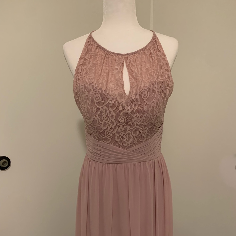 Blush Lace Floor Length Formal Dress